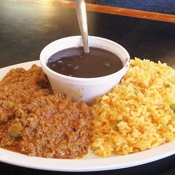 Cafe Caribe - Picadillo, yellow rice & black beans for lunch. This plate of food was HUGE, and very delicious! - Cuban Near Me - Tampa, Florida Cafe Caribe - Picadillo, yellow rice & black beans for lunch. This plate of food was HUGE, and very delicious! - Cuban Near Me - Tampa, Florida
