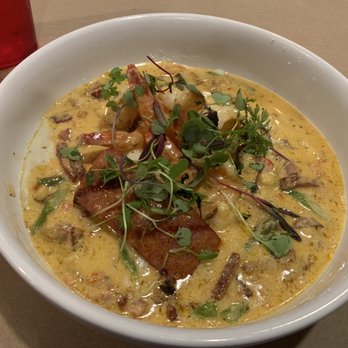The Blue Crab - Shrimp n grits with andouille and asparagus - Seafood Near Me - Bethany Beach, Delaware