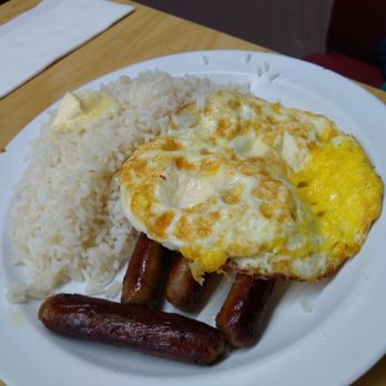 The Serving Spoon - Monique (Smaller Version of the Above) with eggs, pork sausage and rice - Breakfast & Brunch Near Me - Inglewood, California The Serving Spoon - Monique (Smaller Version of the Above) with eggs, pork sausage and rice - Breakfast & Brunch Near Me - Inglewood, California