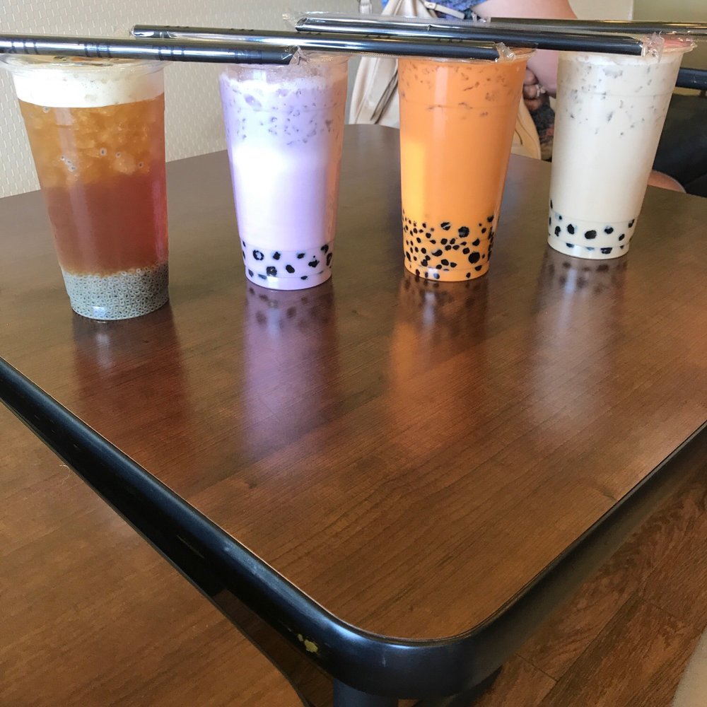 Fresh Boba - From left to right: Green Tea(with basil seeds), Taro Tea(Normal Tapioca), Thai(mixed baby and regular Tapioca), Cream Tea(regular tapioca) - Coffee & Tea Near Me - Sugar Land, Texas Fresh Boba - From left to right: Green Tea(with basil seeds), Taro Tea(Normal Tapioca), Thai(mixed baby and regular Tapioca), Cream Tea(regular tapioca) - Coffee & Tea Near Me - Sugar Land, Texas