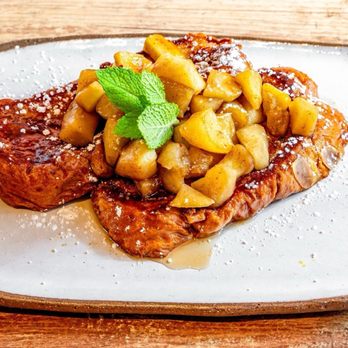 Koukla Espresso Bar - French Toast Tsoureki with Apple Cinnamon Compote - Coffee & Tea Near Me - Astoria, New York Koukla Espresso Bar - French Toast Tsoureki with Apple Cinnamon Compote - Coffee & Tea Near Me - Astoria, New York