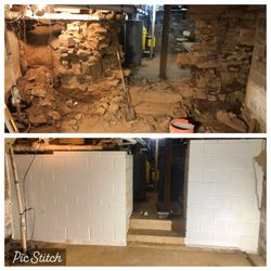 Kpf Home Improvement - Before and after, We built 2 retaining walls with rebar and filled both walls solid. Then coated with a 2-coat waterproofing membrane.