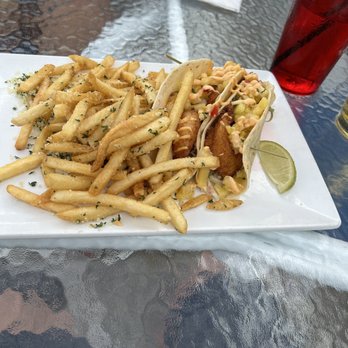 The Deck - Shrimp tacos with truffle fries - Seafood Near Me - Salisbury, Massachusetts