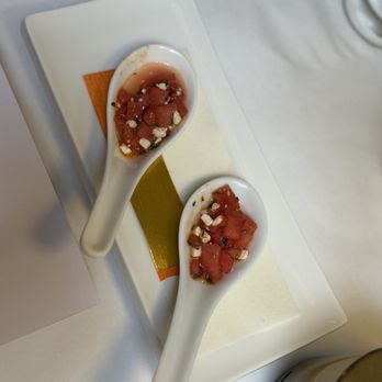 Kismet Restaurant - Watermelon amuse-bouche with feta - Wine Bars Near Me - Vancouver, Washington