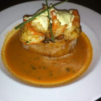 Oceano Bistro - Pan Roasted Freshwater Prawns with shellfish, saffron-butter sauce and garlic aioli on top of a slice of grilled baguette bread. Yum! - Seafood Near Me - Clayton, Missouri Oceano Bistro - Pan Roasted Freshwater Prawns with shellfish, saffron-butter sauce and garlic aioli on top of a slice of grilled baguette bread. Yum! - Seafood Near Me - Clayton, Missouri