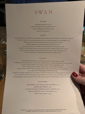 Menu photo 2 Swan Bankside, XGL Menu photo 2 Swan Bankside, XGL