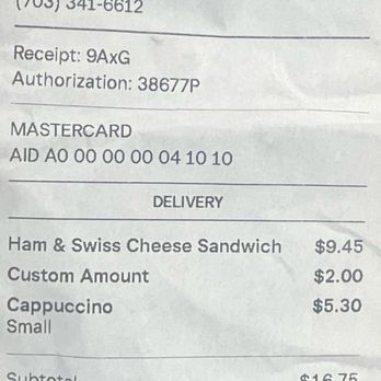 Grounded Coffee Shop - My receipt for an underwhelming cappuccino and a standard deli Ham and Swiss sandwich on a croissant instead of the standard baguette. - Coffee & Tea Near Me - Alexandria, Virginia Grounded Coffee Shop - My receipt for an underwhelming cappuccino and a standard deli Ham and Swiss sandwich on a croissant instead of the standard baguette. - Coffee & Tea Near Me - Alexandria, Virginia