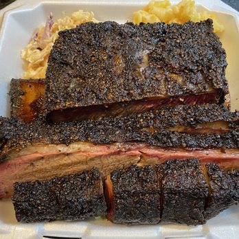 Lucky Cat BBQ - 2 Meat Plate with Upgrades. Dinosaur Beef Rib and Brisket with Rice , Asian Slaw , and Mac & Cheese - Food Trucks Near Me - North Las Vegas, Nevada Lucky Cat BBQ - 2 Meat Plate with Upgrades. Dinosaur Beef Rib and Brisket with Rice , Asian Slaw , and Mac & Cheese - Food Trucks Near Me - North Las Vegas, Nevada