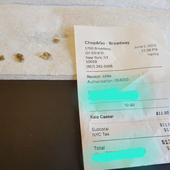Chop & Go - the receipt for the meal - Salad Near Me - New York, New York Chop & Go - the receipt for the meal - Salad Near Me - New York, New York