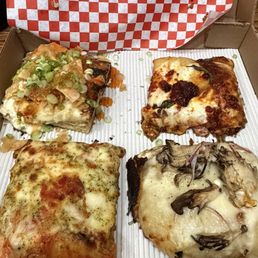 Crab Rangoon Slice 'Nduja and Fig Jam Slice Mushroom & Onion Slice Sorry Idk what the flavor is of the bottom left Crab Rangoon Slice 'Nduja and Fig Jam Slice Mushroom & Onion Slice Sorry Idk what the flavor is of the bottom left