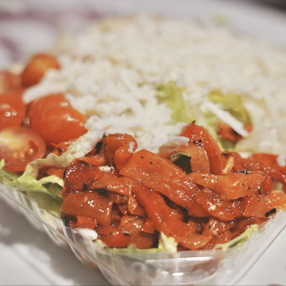 Bricco - House Salad. The pile of mozzarella cheese and roasted red bell peppers are amazing! - Pizza Near Me - Laguna Niguel, California