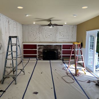 Detail Painting - Another view of the family room after paneling was removed.. - Painters Near Me Detail Painting - Another view of the family room after paneling was removed.. - Painters Near Me
