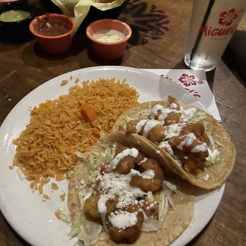 Miguel's Cocina - Ensenada shrimp tacos meal with rice - Mexican Near Me - Carlsbad, California Miguel's Cocina - Ensenada shrimp tacos meal with rice - Mexican Near Me - Carlsbad, California