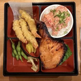 3 choice combo meal: Miso Salmon, Spicy Ahi and Shrimp Tempura. 3 choice combo meal: Miso Salmon, Spicy Ahi and Shrimp Tempura.