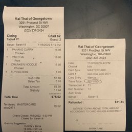 Refund for a he 18% tip the staff added without my husband's authorization Refund for a he 18% tip the staff added without my husband's authorization