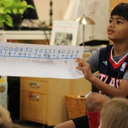 Arbor Montessori School - Elementary student presenting his work to the class.