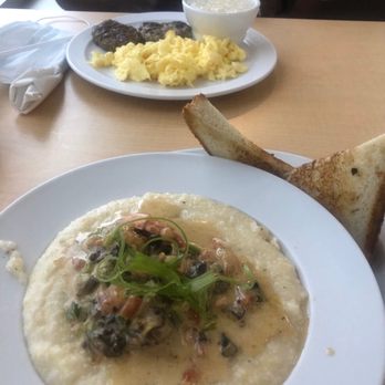 Peach's Restaurant - Shrimp & Grits and Scrambled eggs, chicken sausage Side of French Toast ( 2 wedges) - American Near Me - Chicago, Illinois Peach's Restaurant - Shrimp & Grits and Scrambled eggs, chicken sausage Side of French Toast ( 2 wedges) - American Near Me - Chicago, Illinois