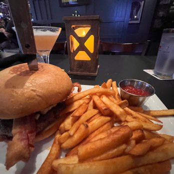 Morrison - Bacon Bourbonator Burger with fries. - Gastropubs Near Me - Los Angeles, California Morrison - Bacon Bourbonator Burger with fries. - Gastropubs Near Me - Los Angeles, California