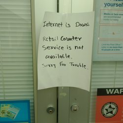 US Post Office - This sign on door from 9:00 am thru at least 1:00 PM.