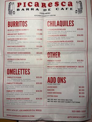 Menu photo 2 Picaresca Barra De Cafe Los Angeles, CA