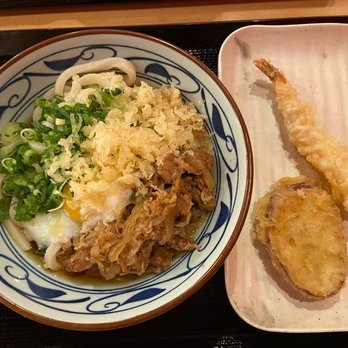 Marugame Udon - Nikutama udon with shrimp and sweet potato tempura - Japanese Near Me - Costa Mesa, California Marugame Udon - Nikutama udon with shrimp and sweet potato tempura - Japanese Near Me - Costa Mesa, California