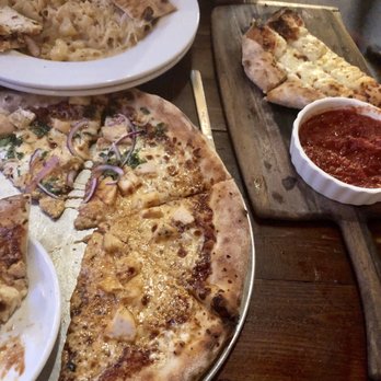 Station 66 - Half eaten cheese breadsticks, Mac n cheese, and barbecue chicken pizza with cilantros/onions taken off half pizza by request. - Bars Near Me - Williams, Arizona Station 66 - Half eaten cheese breadsticks, Mac n cheese, and barbecue chicken pizza with cilantros/onions taken off half pizza by request. - Bars Near Me - Williams, Arizona