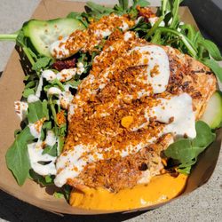 Capitol Hill Farmers Market - Sockeye salmon salad (arugula, whipped feta, harra hummus)
