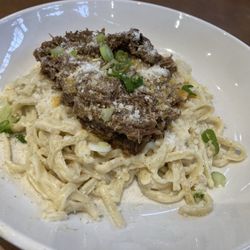 Husson University - Linguine with cream sauce and braised beef.