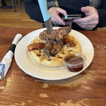 Pop Over Eatery - My sweetie pie always orders chicken with waffles if it's on offer--he said this was the best he'd ever tasted. - Breakfast & Brunch Near Me - Simsbury, Connecticut