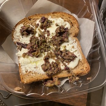 Sawdust Coffee and Dessert Bar - Whipped feta and olive spread on toast. Tasty! - Cafes Near Me - Sturbridge, Massachusetts