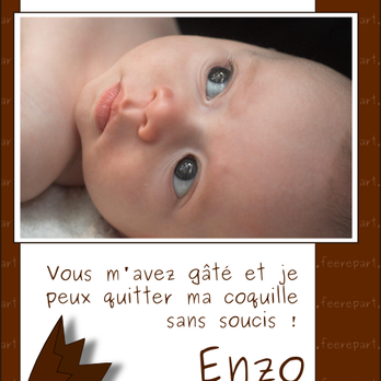 Fée Repart - Carton de remerciements assorti au faire-part de naissance bébé chocolat - Cards & Stationery Near Me - Cousances les Forges, 55