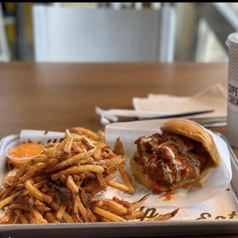 Super Chix - Buffalo chicken sandwich and Cajun fries   IG@happilyeats - Chicken Shop Near Me - Hoover, Alabama
