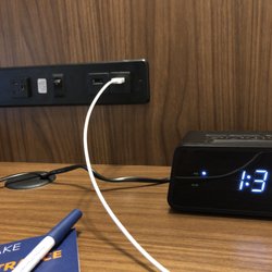 Holiday Inn Express & Suites Queensbury - Lake George Area - Not the best photo - sorry - but they had the USB charger strips in-wall. Glorious.