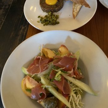 French Louie - Steak Tartare and Nectarine and Tomato Salad - French Near Me - Brooklyn, New York French Louie - Steak Tartare and Nectarine and Tomato Salad - French Near Me - Brooklyn, New York
