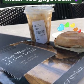Starbucks - Caramel macchiato cloud w/extra caramel and bagel - Coffee & Tea Near Me - Clovis, California