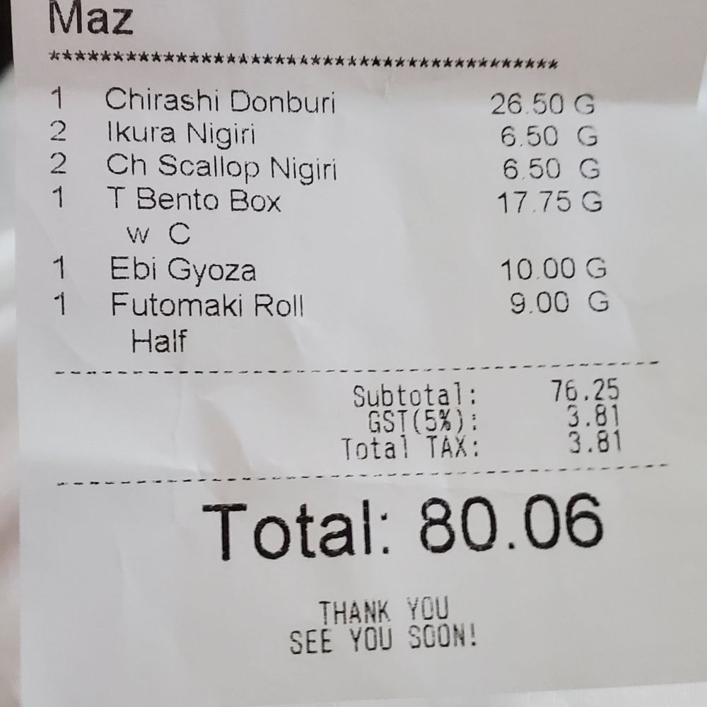 Take out order for 3 Take out order for 3