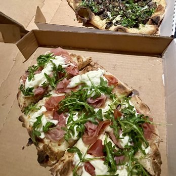 OSTE - Funghi Pinsa (top) and Prosciutto Pinsa (bottom) - both delicious! - Italian Near Me - Los Angeles, California