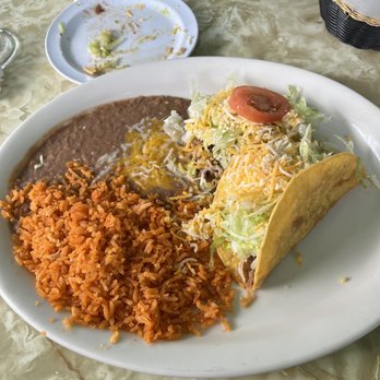 Velasco's Mexican Restaurant - Number 8. Shredded beef tacos with tostada and rice and beans - Mexican Near Me - Prather, California Velasco's Mexican Restaurant - Number 8. Shredded beef tacos with tostada and rice and beans - Mexican Near Me - Prather, California
