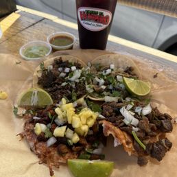 vampiro tacos with asada and al pastor, plus regular lengua and cabeza tacos Jamaica agua fresca vampiro tacos with asada and al pastor, plus regular lengua and cabeza tacos Jamaica agua fresca