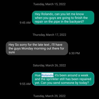 Newport Landscape - Rolando is now not responding to any txts or phone calls. Zero followup. - Landscaping Near Me Newport Landscape - Rolando is now not responding to any txts or phone calls. Zero followup. - Landscaping Near Me