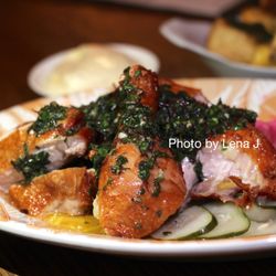Mud Hen Water - (fs) 1/2 J. Ludovico Fried Chicken - lime salsa verde, tsukemono. Doesn't taste overly fried, almost like baked chicken.