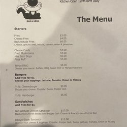 Bad Attitude Bar and Grill - Menu