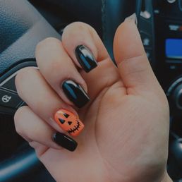 Gel on Acrylic with Halloween design Gel on Acrylic with Halloween design