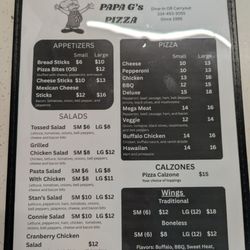 Papa G's Pizza - Menu as of 05052026