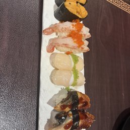 Uni Nigiri, Sweet Shrimp Nigiri, Scallop Nigiri, Unagi Nigiri