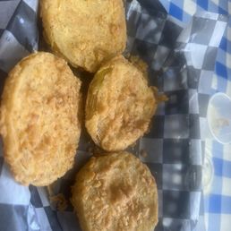 Fried green tomatoes. There were a whole lot more slices. It's a lot. This is just what was left when  I remembered to take a pic.