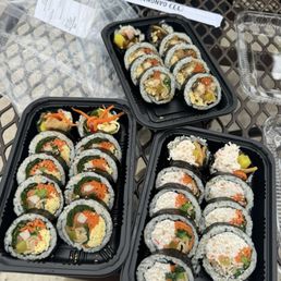 Eel Lover (top), California (bottom right), and Sesame Leaf (bottom left) Eel Lover (top), California (bottom right), and Sesame Leaf (bottom left)