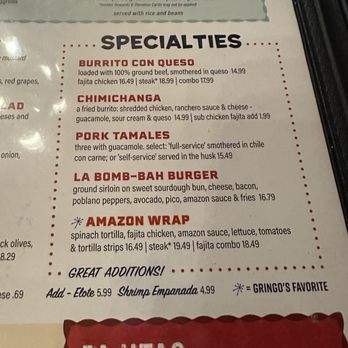 Gringo's Mexican Kitchen - Menu pic - Mexican Near Me - Pearland, Texas