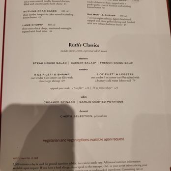 Ruth's Chris Steak House - Menu - Steakhouses Near Me - Weehawken, New Jersey Ruth's Chris Steak House - Menu - Steakhouses Near Me - Weehawken, New Jersey