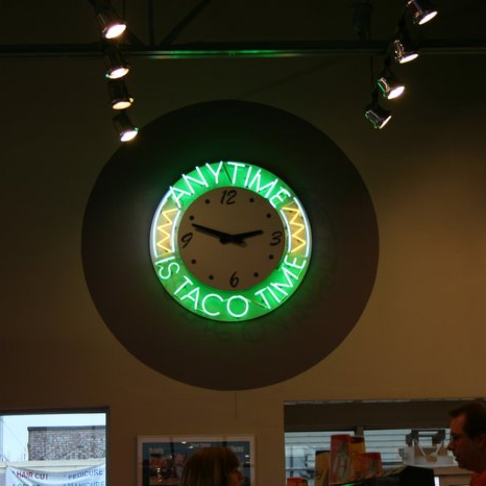 Taco Time - a neon clock in a restaurant - Mexican Near Me - Seattle, Washington Taco Time - a neon clock in a restaurant - Mexican Near Me - Seattle, Washington
